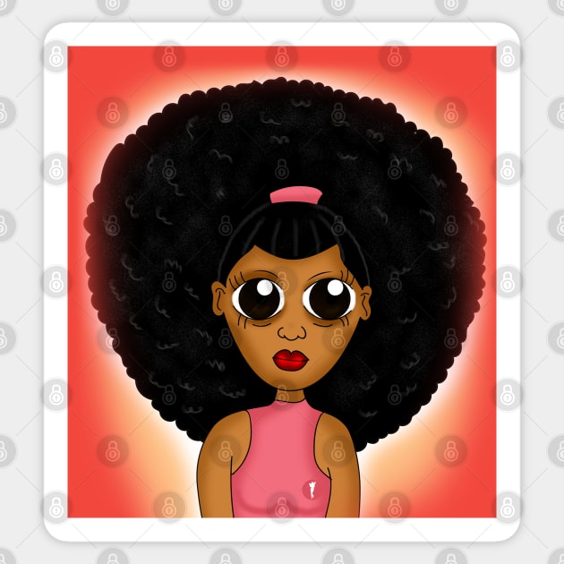 Cute brown skin girl with afro digital art drawing Sticker by Spinkly Creations 